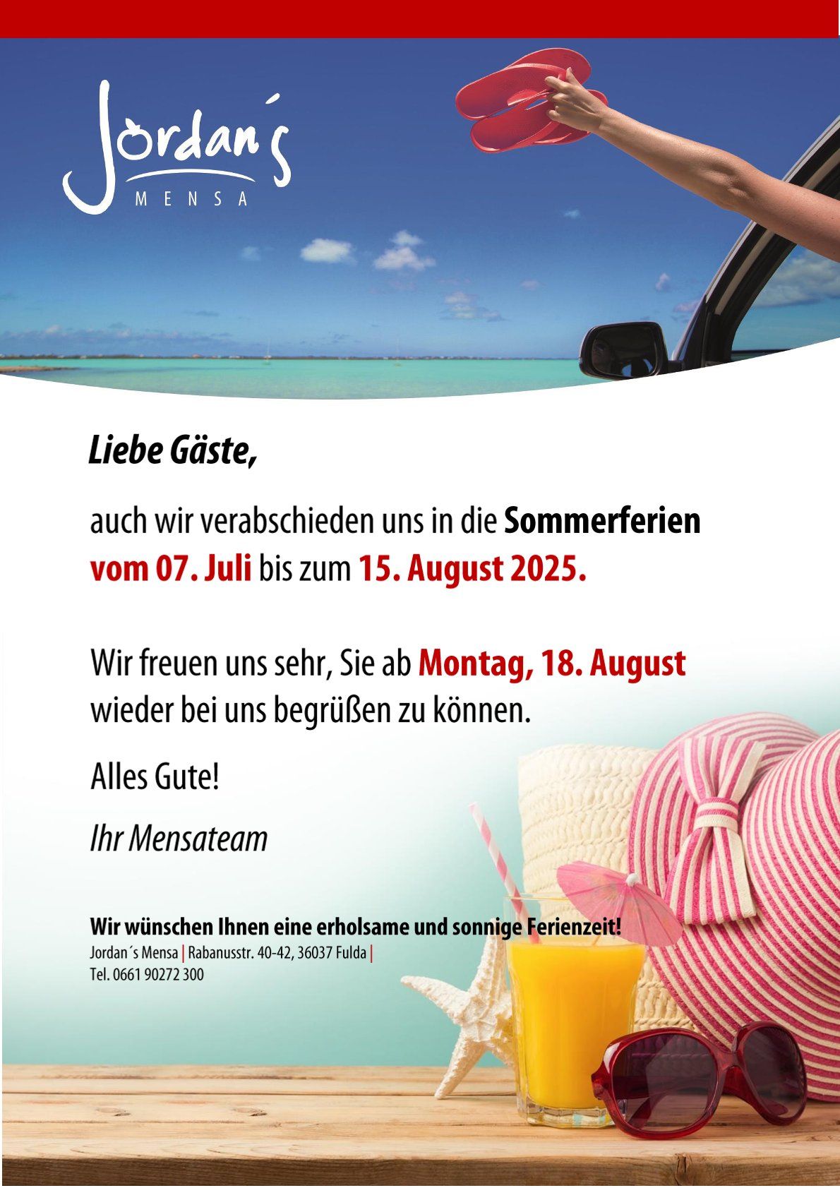 Mensa während der Sommerferien geschlossen