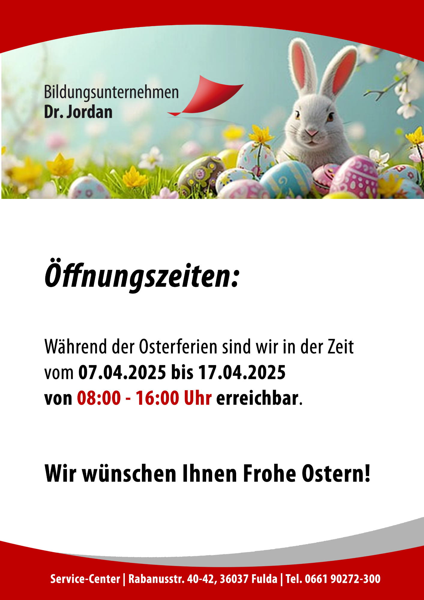 Öffnungszeiten der Servicecenter in den Osterferien