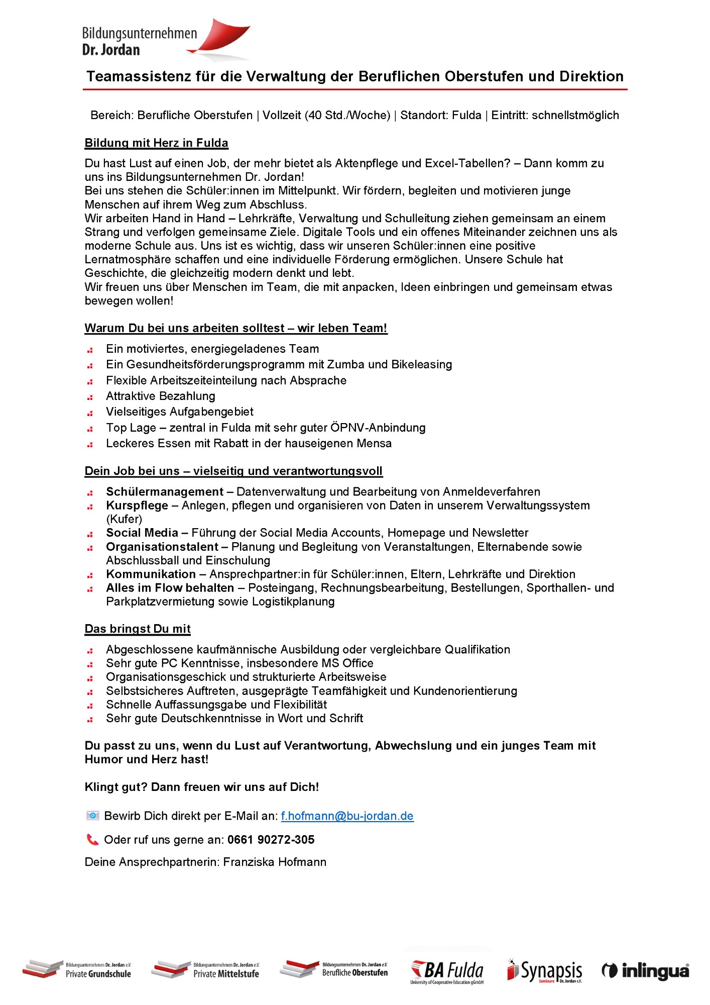 Stellenanzeige Servicecenter Oberstufe
